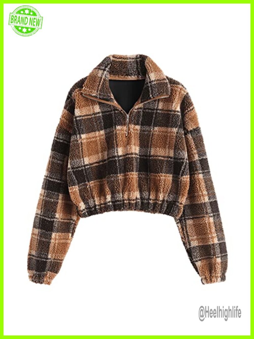 Faux Fur Pullover Half Zip Long Sleeve Crop Sweatshirt